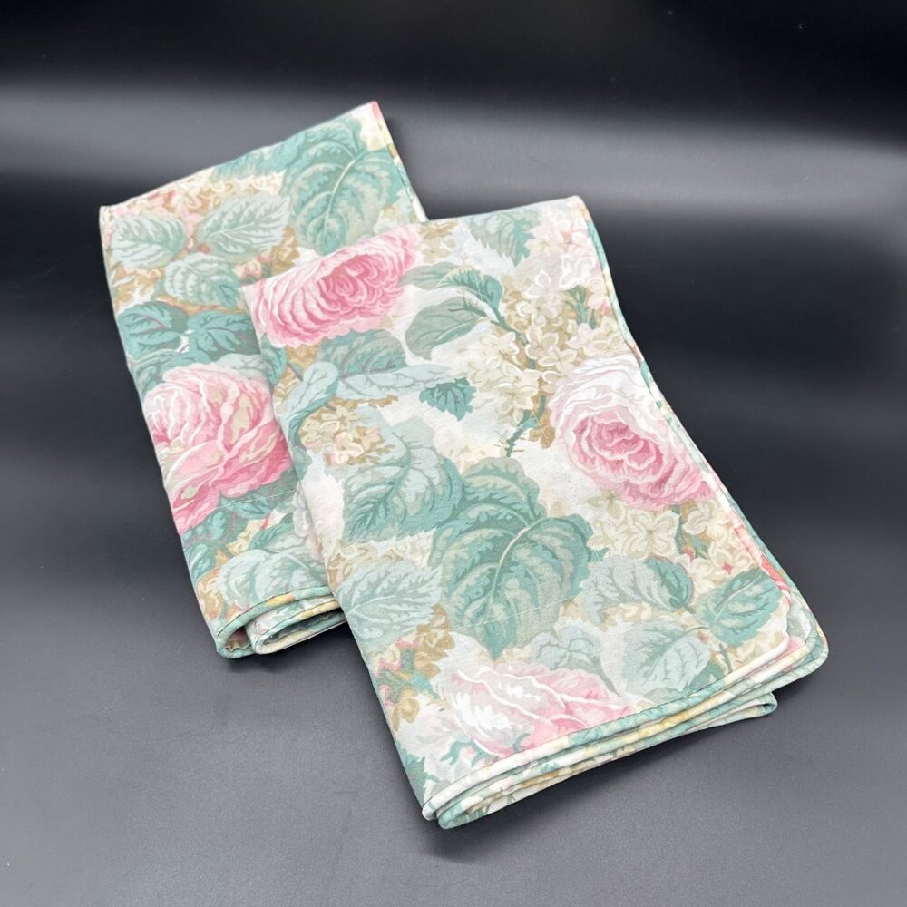 Vintage Floral Pillow Shams 1990s JCPenney USA Set Of 2 Pillowcases Pink Green